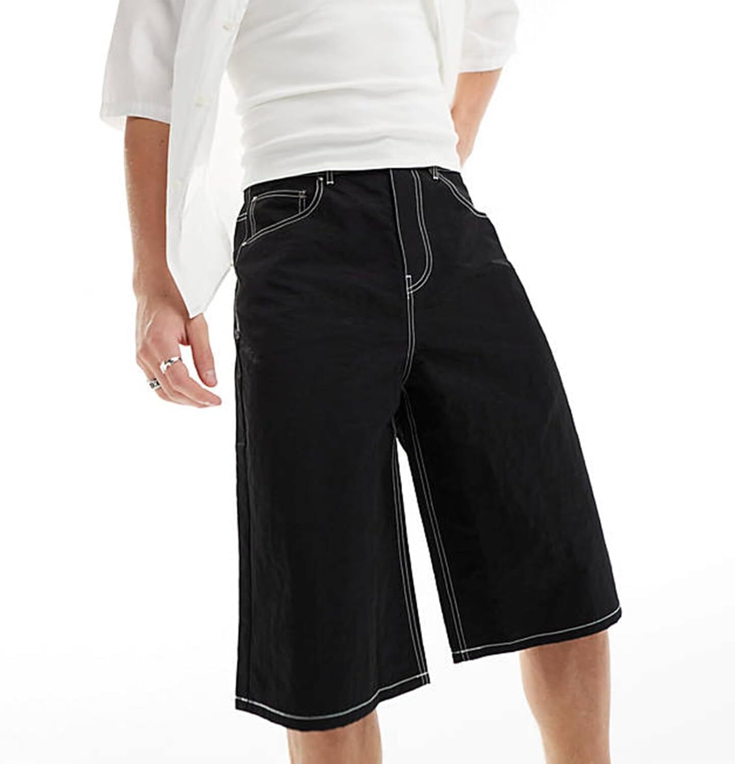 Mens Loose Denim Shorts Baggy Casual Wide Leg Mid Jean Jorts Zipper Shorts - Bild 38 von 39