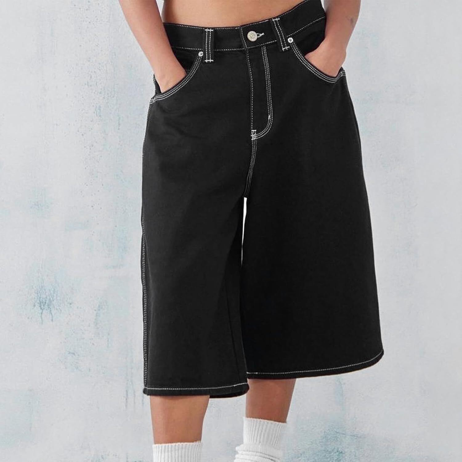 Mens Loose Denim Shorts Baggy Casual Wide Leg Mid Jean Jorts Zipper Shorts - Bild 39 von 39