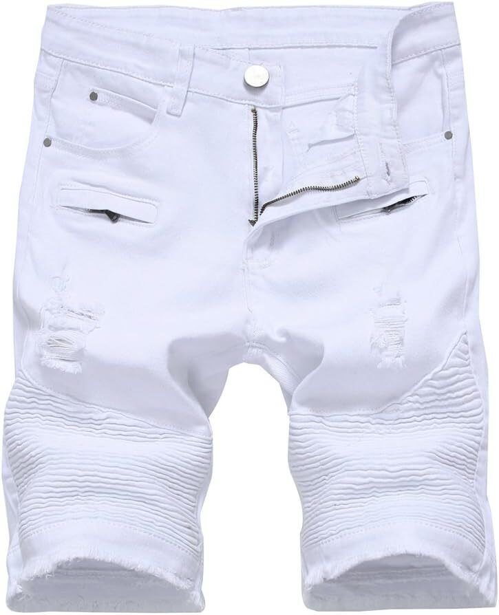 Men's Casual Denim Shorts Classic Fit Ripped Distressed Summer Jeans Shorts - Picture 24 of 36
