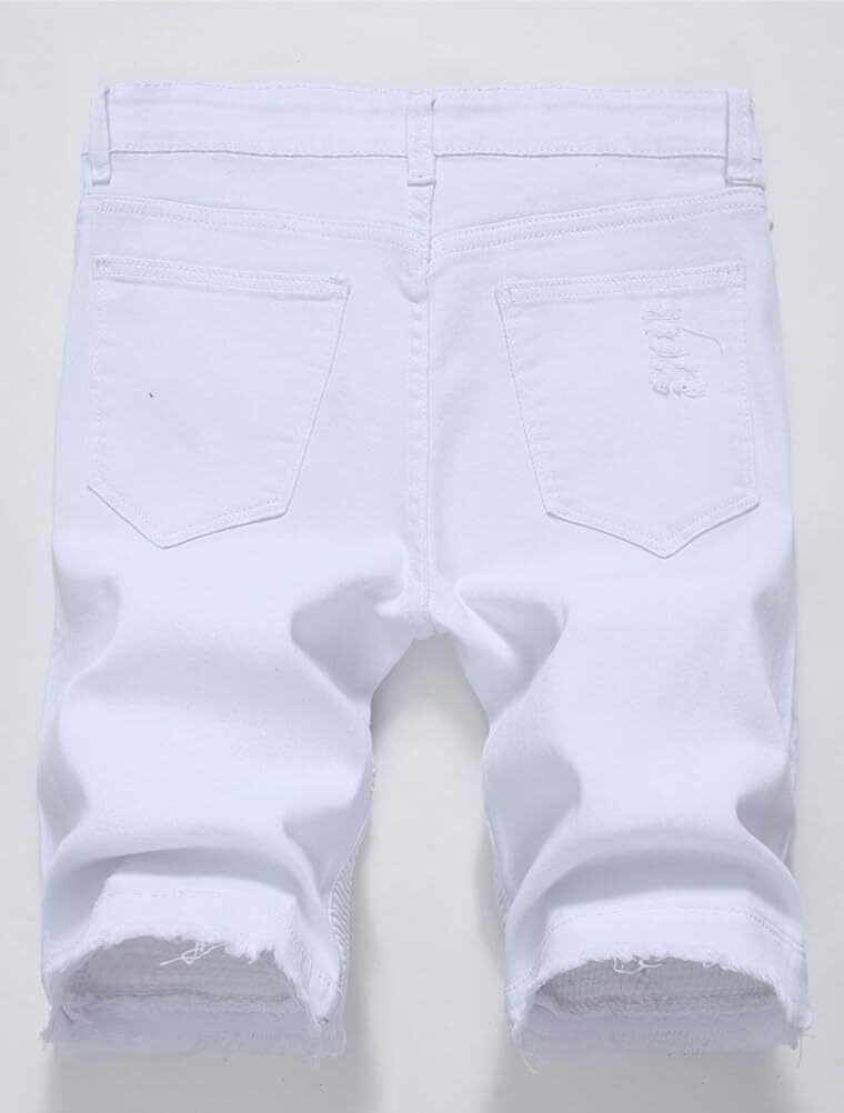 Men's Casual Denim Shorts Classic Fit Ripped Distressed Summer Jeans Shorts - Picture 25 of 36