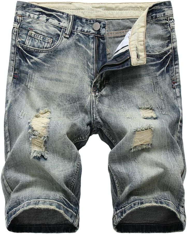 Men's Casual Denim Shorts Classic Fit Distressed Summer Ripped Short Jeans - Picture 31 of 50