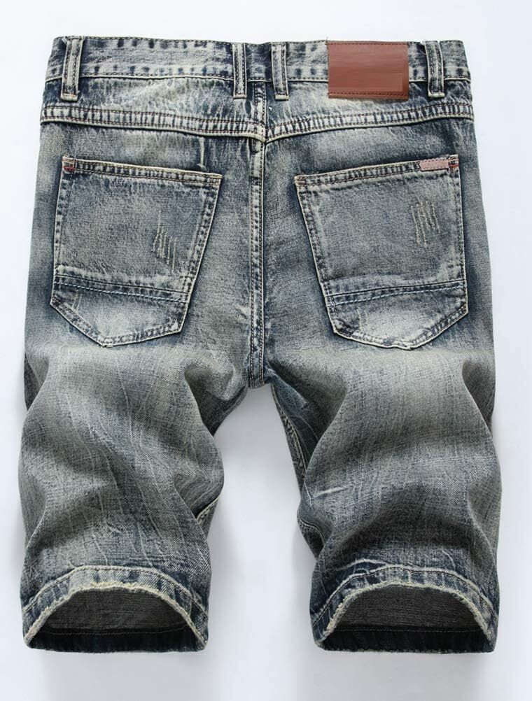 Men's Casual Denim Shorts Classic Fit Distressed Summer Ripped Short Jeans - Picture 32 of 50
