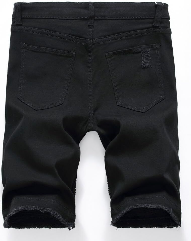 Men's Casual Denim Shorts Classic Fit Ripped Distressed Summer Jeans Shorts - Picture 29 of 36