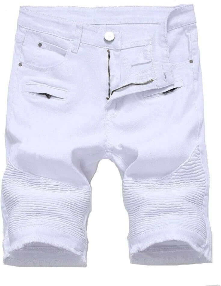 Men's Casual Denim Shorts Classic Fit Ripped Distressed Summer Jeans Shorts - Picture 31 of 36