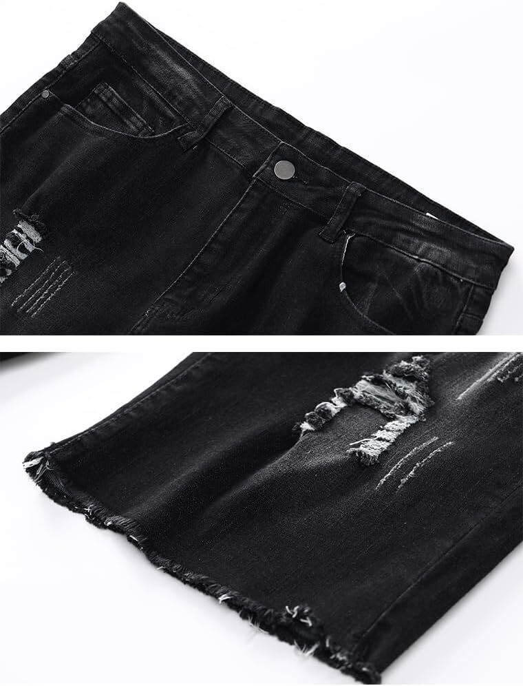 Men's Casual Denim Shorts Classic Fit Ripped Distressed Summer Jeans Shorts - Picture 36 of 36