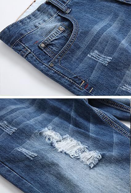 Men's Casual Denim Shorts Classic Fit Distressed Summer Ripped Short Jeans - Picture 35 of 50