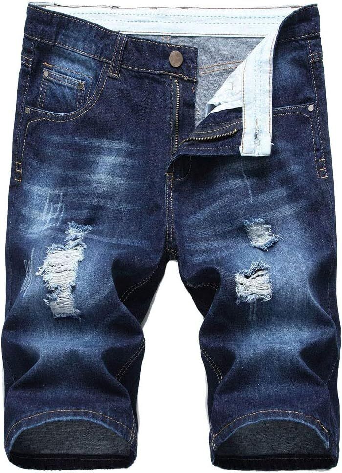 Men's Casual Denim Shorts Classic Fit Distressed Summer Ripped Short Jeans - Picture 37 of 50