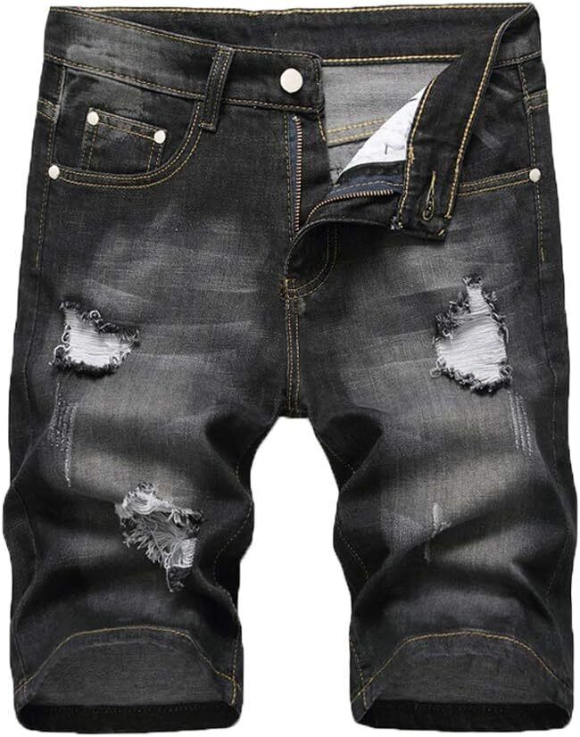 Men's Casual Denim Shorts Classic Fit Distressed Summer Ripped Short Jeans - Picture 40 of 50