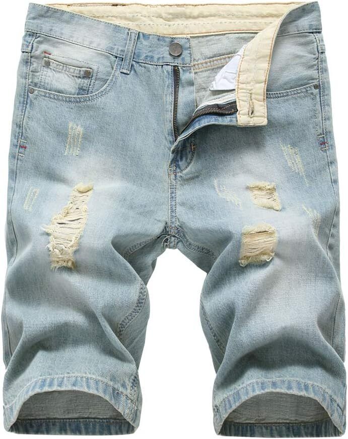 Men's Casual Denim Shorts Classic Fit Distressed Summer Ripped Short Jeans - Picture 43 of 50