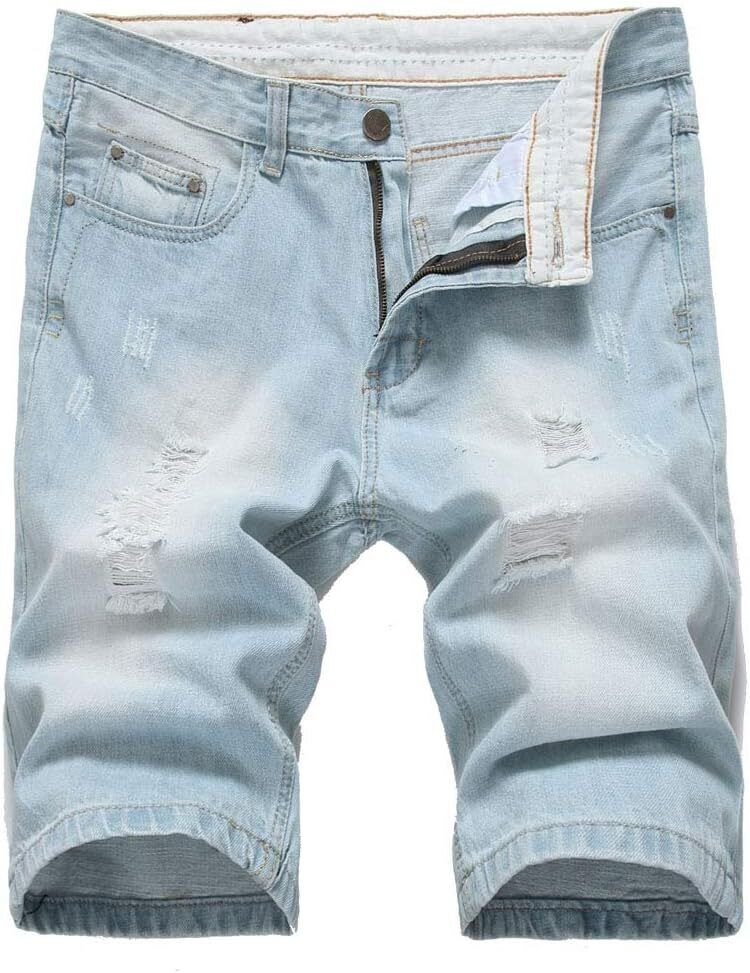 Men's Casual Denim Shorts Classic Fit Distressed Summer Ripped Short Jeans - Picture 45 of 50