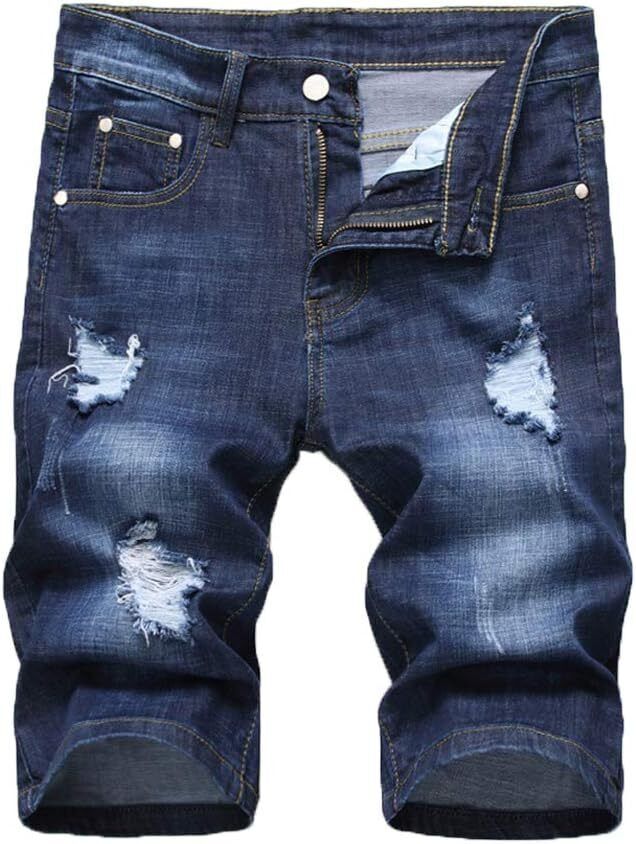 Men's Casual Denim Shorts Classic Fit Distressed Summer Ripped Short Jeans - Picture 49 of 50