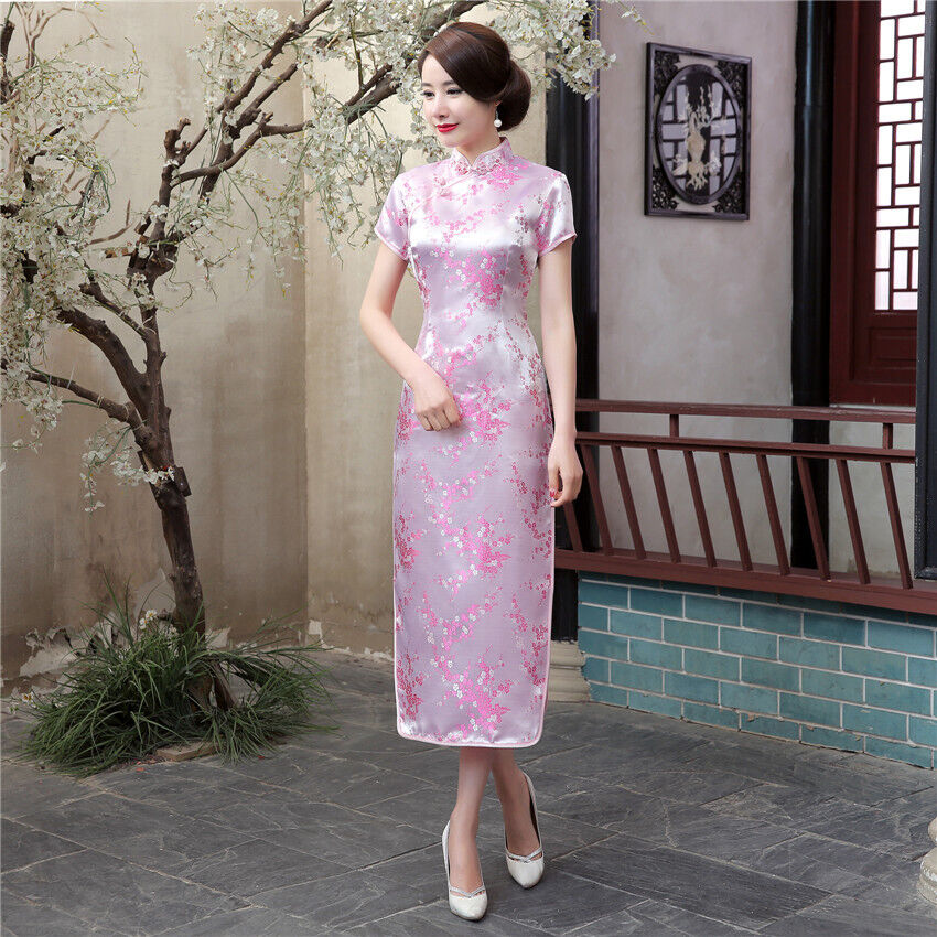 Chinese Traditional Silk Satin Cheongsam Women Long Qipao Wedding Party Dress - Picture 13 of 20