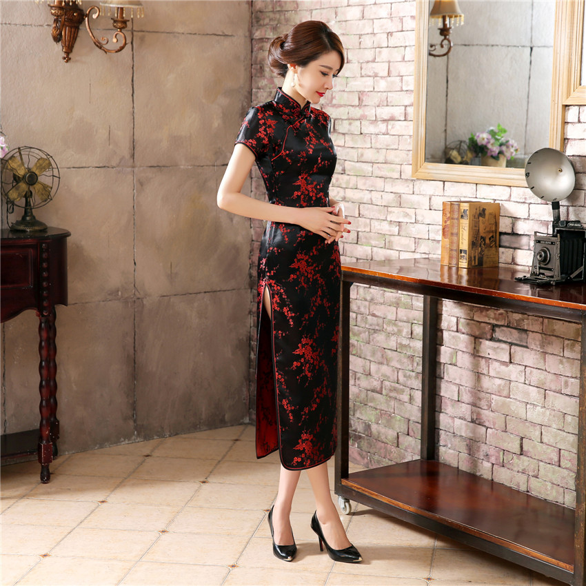 Chinese Traditional Silk Satin Cheongsam Women Long Qipao Wedding Party Dress - Picture 17 of 20