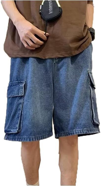 Unisex Y2K Baggy Jean Shorts Hip Hop Loose Fit Cargo Denim