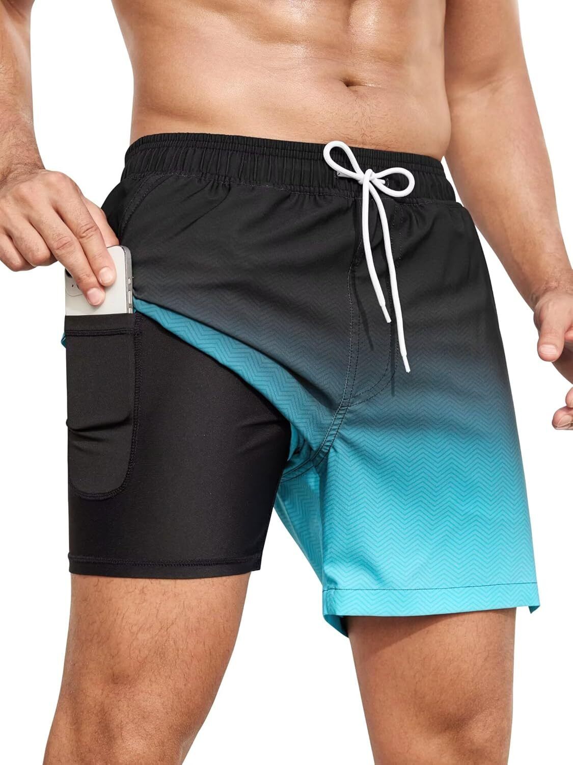 Men's Swim Trunks Quick-Dry 6-Inch Shorts with Compression Liner Zipper Pockets - Picture 20 of 64