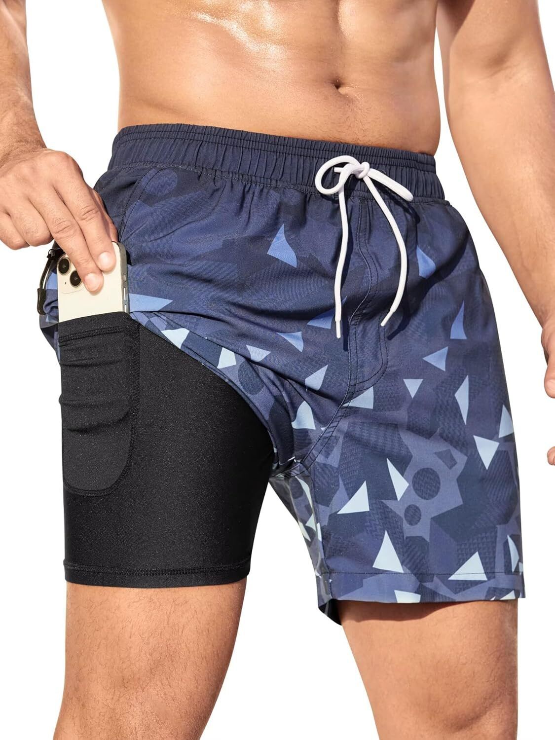 Men's Swim Trunks Quick-Dry 6-Inch Shorts with Compression Liner Zipper Pockets - Picture 23 of 64