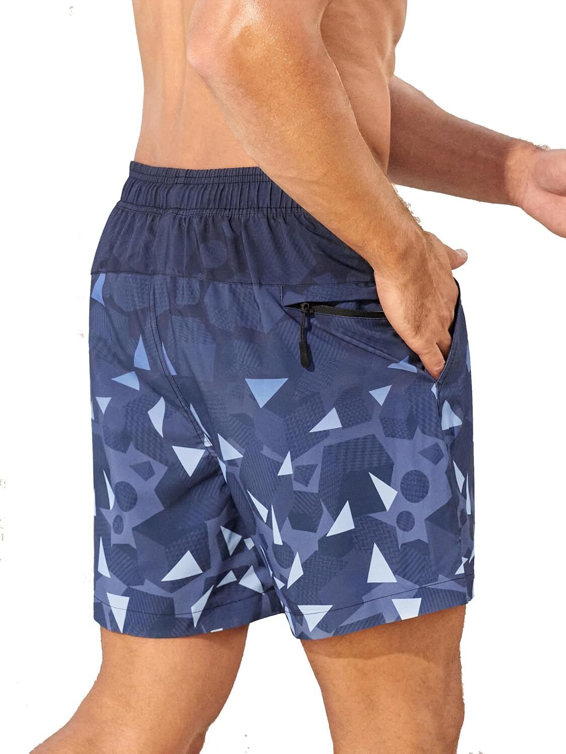 Men's Swim Trunks Quick-Dry 6-Inch Shorts with Compression Liner Zipper Pockets - Picture 24 of 64