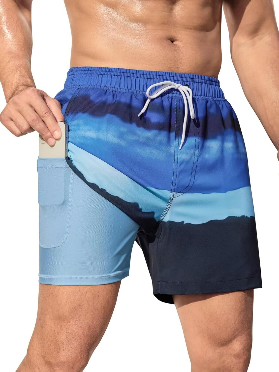 Men's Swim Trunks Quick-Dry 6-Inch Shorts with Compression Liner Zipper Pockets - Picture 26 of 64
