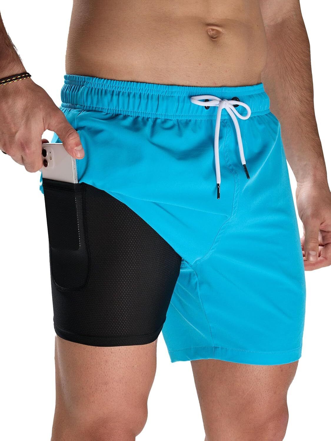 Men's Swim Trunks 2-in-1 Quick Dry Shorts with Compression Liner Zipper Pockets - Picture 28 of 50