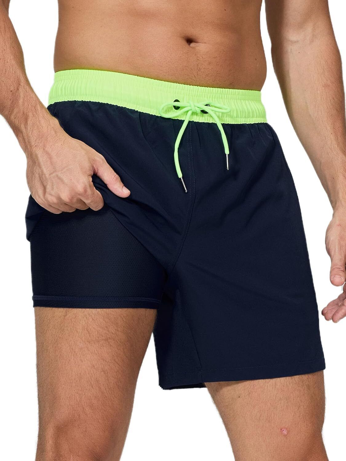 Men's Swim Trunks 2-in-1 Quick Dry Shorts with Compression Liner Zipper Pockets - Picture 30 of 50