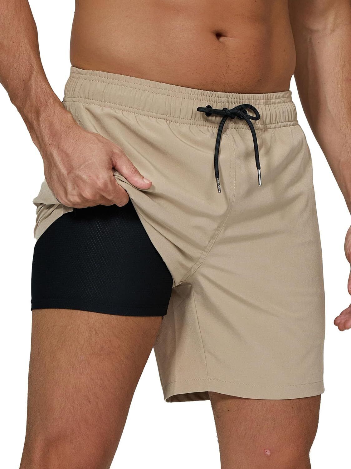 Men's Swim Trunks 2-in-1 Quick Dry Shorts with Compression Liner Zipper Pockets - Picture 33 of 50