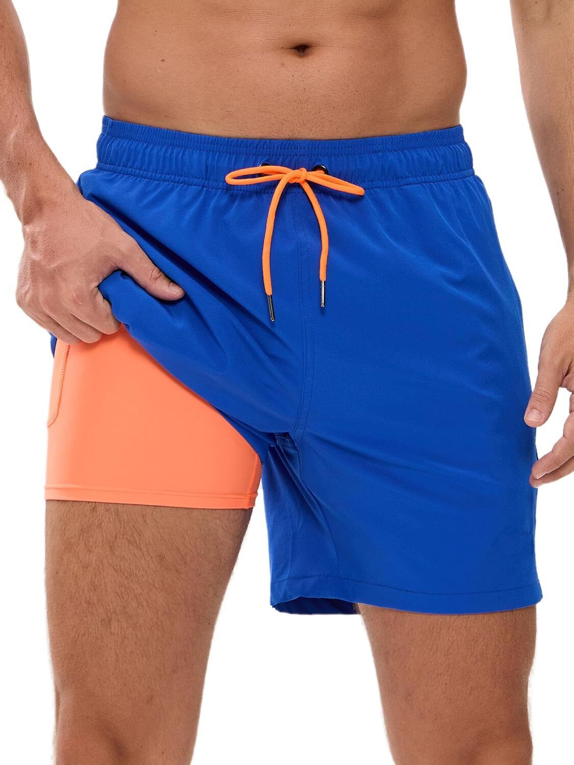 Men's Swim Trunks 2-in-1 Quick Dry Shorts with Compression Liner Zipper Pockets - Picture 37 of 50
