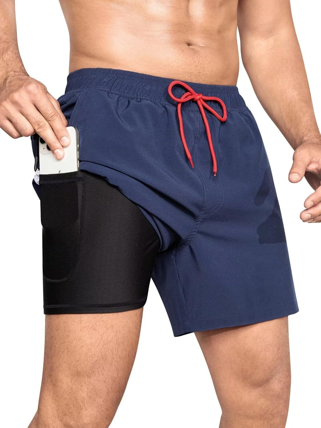 Men's Swim Trunks Quick-Dry 6-Inch Shorts with Compression Liner Zipper Pockets - Picture 29 of 64