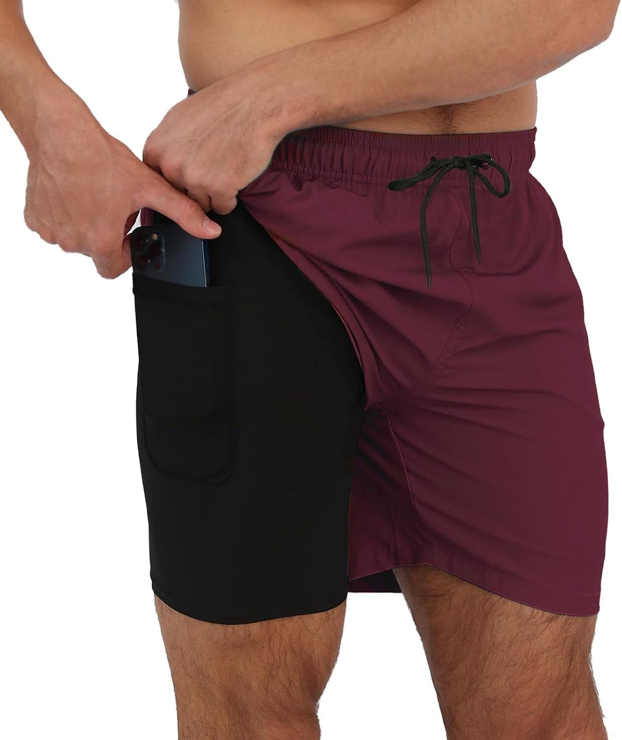 Men's Swim Trunks 2-in-1 Quick Dry Shorts with Compression Liner Zipper Pockets - Picture 40 of 50