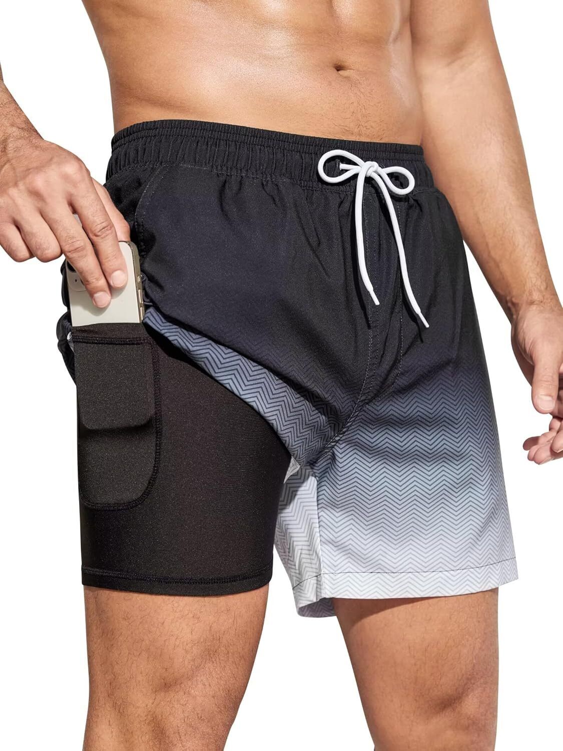 Men's Swim Trunks Quick-Dry 6-Inch Shorts with Compression Liner Zipper Pockets - Picture 32 of 64
