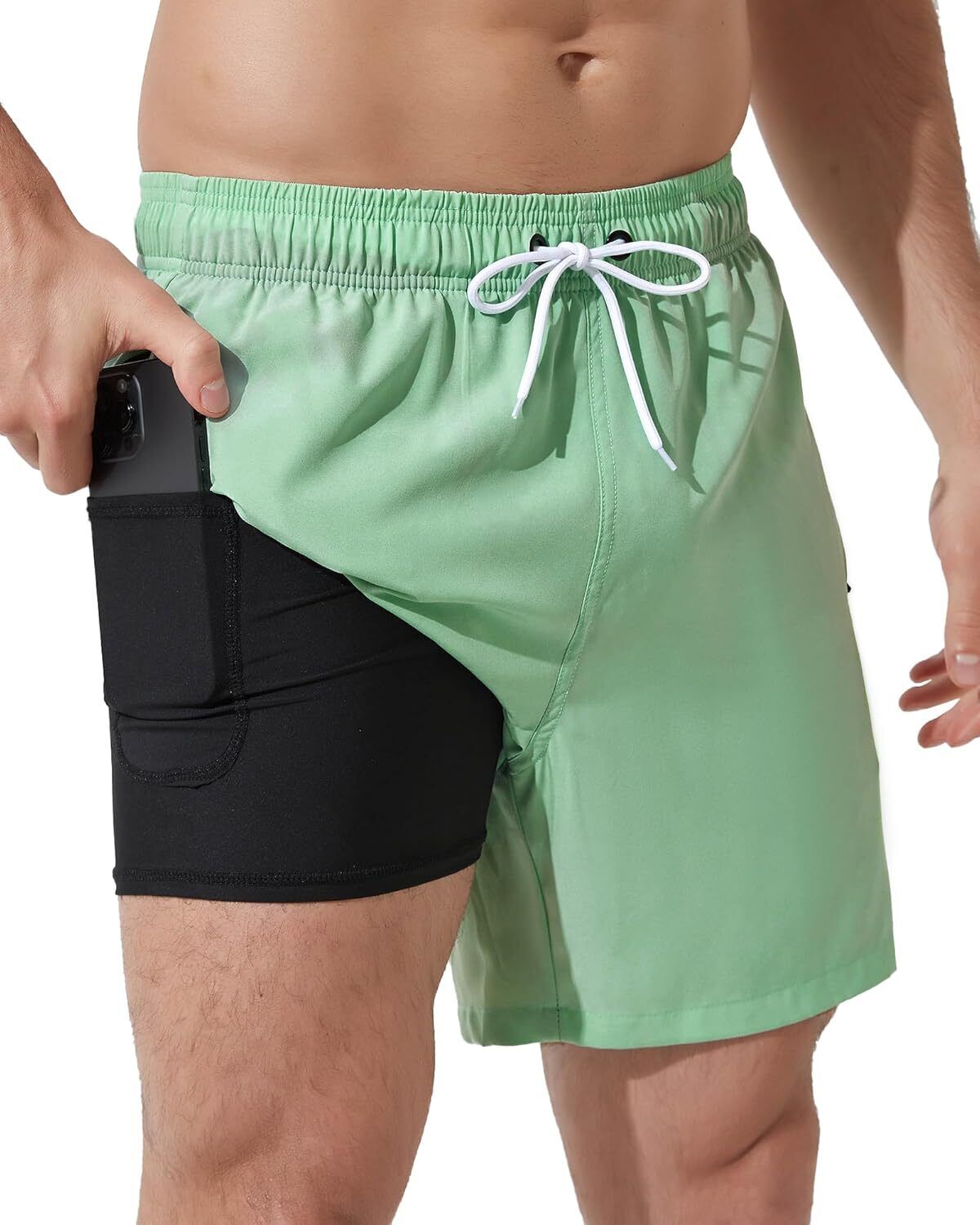 Men's Swim Trunks 2-in-1 Quick Dry Shorts with Compression Liner Zipper Pockets - Picture 41 of 50
