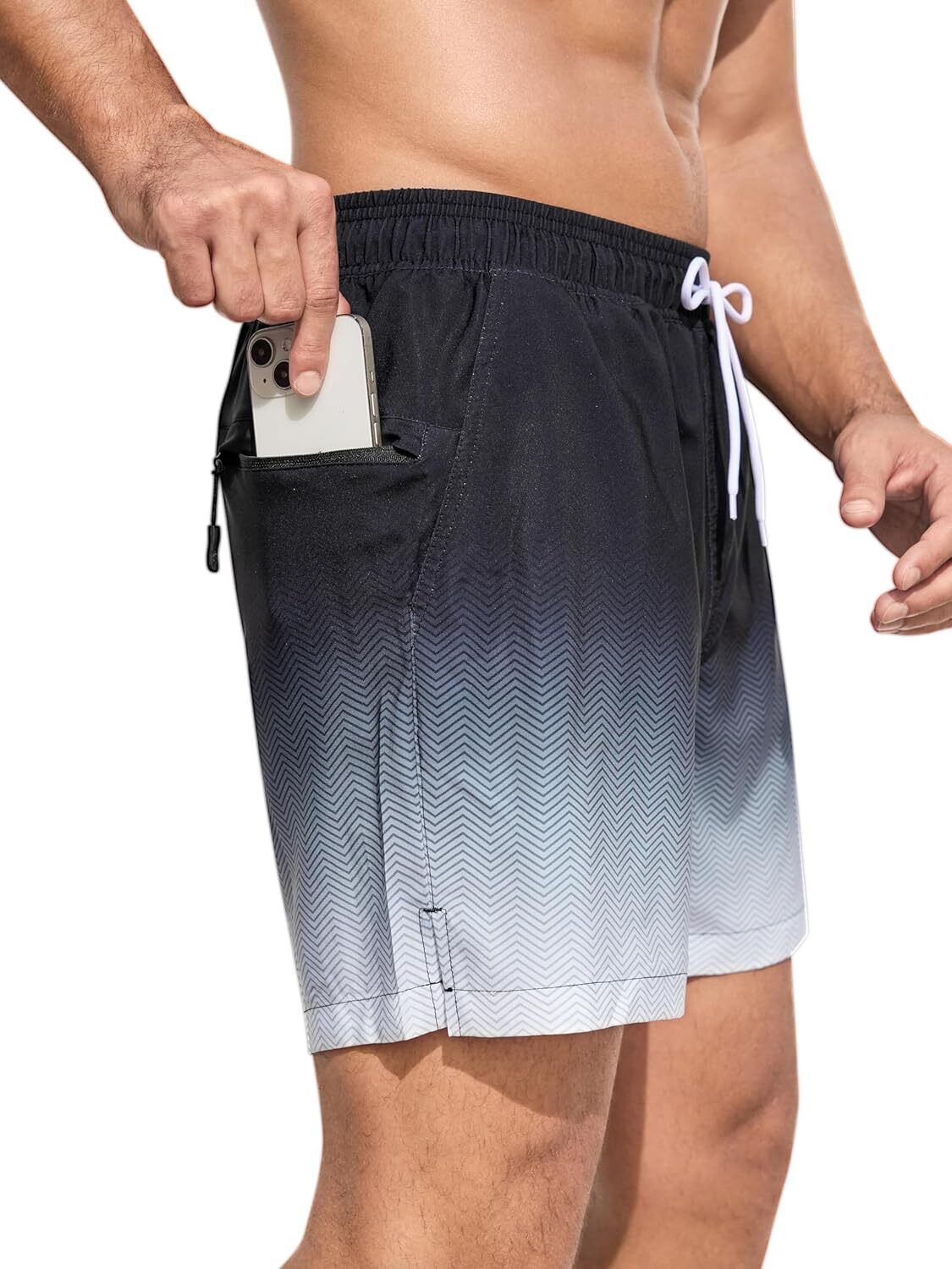 Men's Swim Trunks Quick-Dry 6-Inch Shorts with Compression Liner Zipper Pockets - Picture 34 of 64