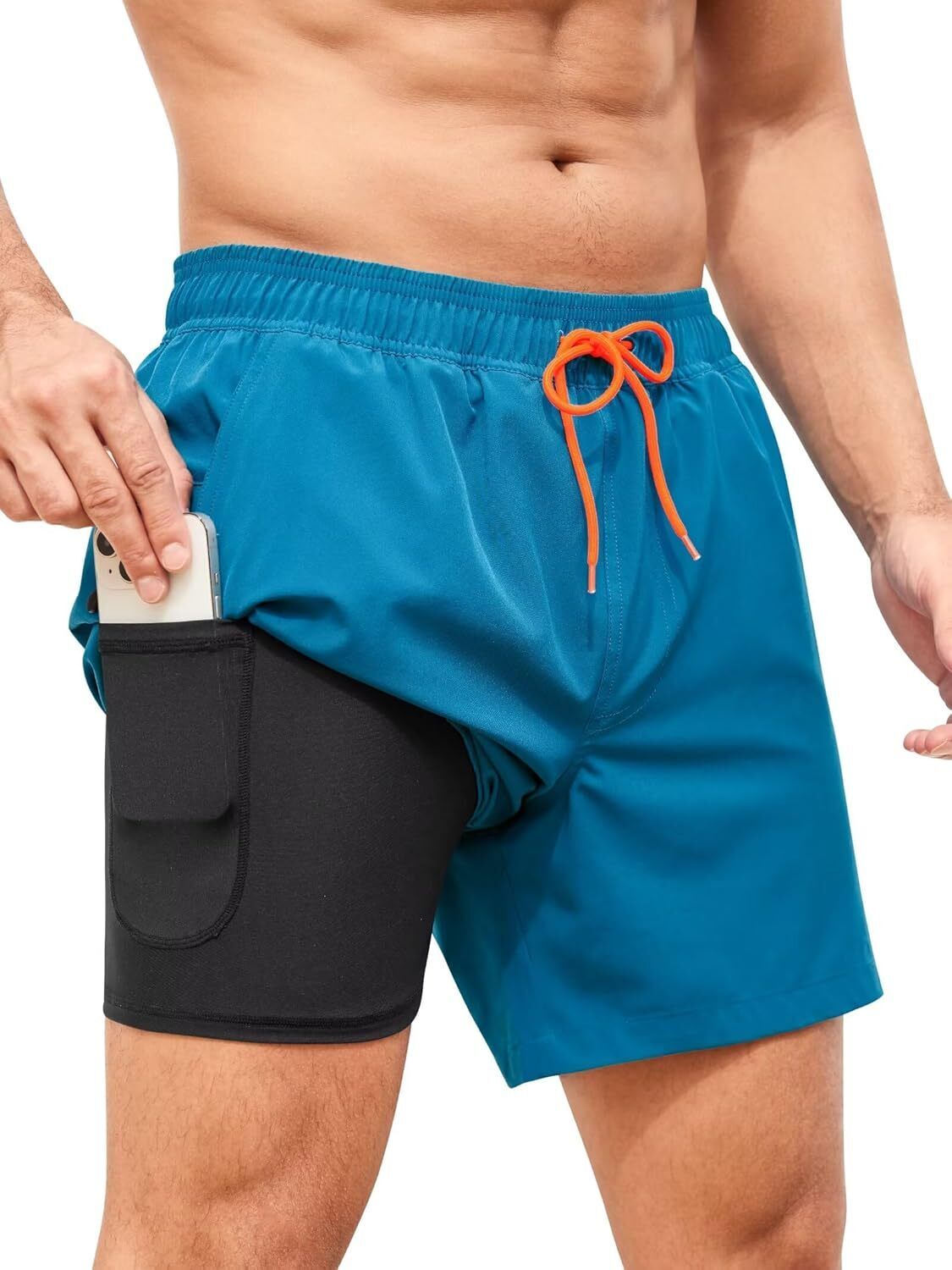 Men's Swim Trunks Quick-Dry 6-Inch Shorts with Compression Liner Zipper Pockets - Picture 35 of 64