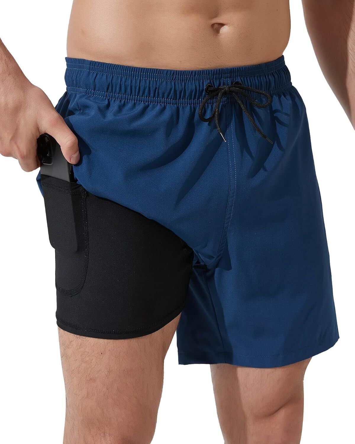 Men's Swim Trunks 2-in-1 Quick Dry Shorts with Compression Liner Zipper Pockets - Picture 42 of 50