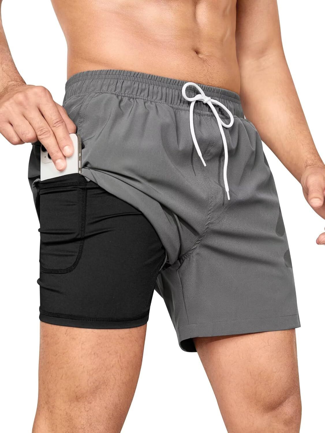 Men's Swim Trunks Quick-Dry 6-Inch Shorts with Compression Liner Zipper Pockets - Picture 38 of 64