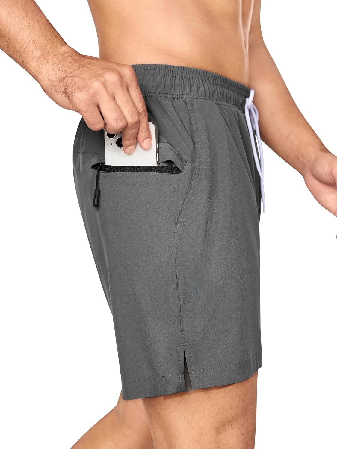 Men's Swim Trunks Quick-Dry 6-Inch Shorts with Compression Liner Zipper Pockets - Picture 40 of 64