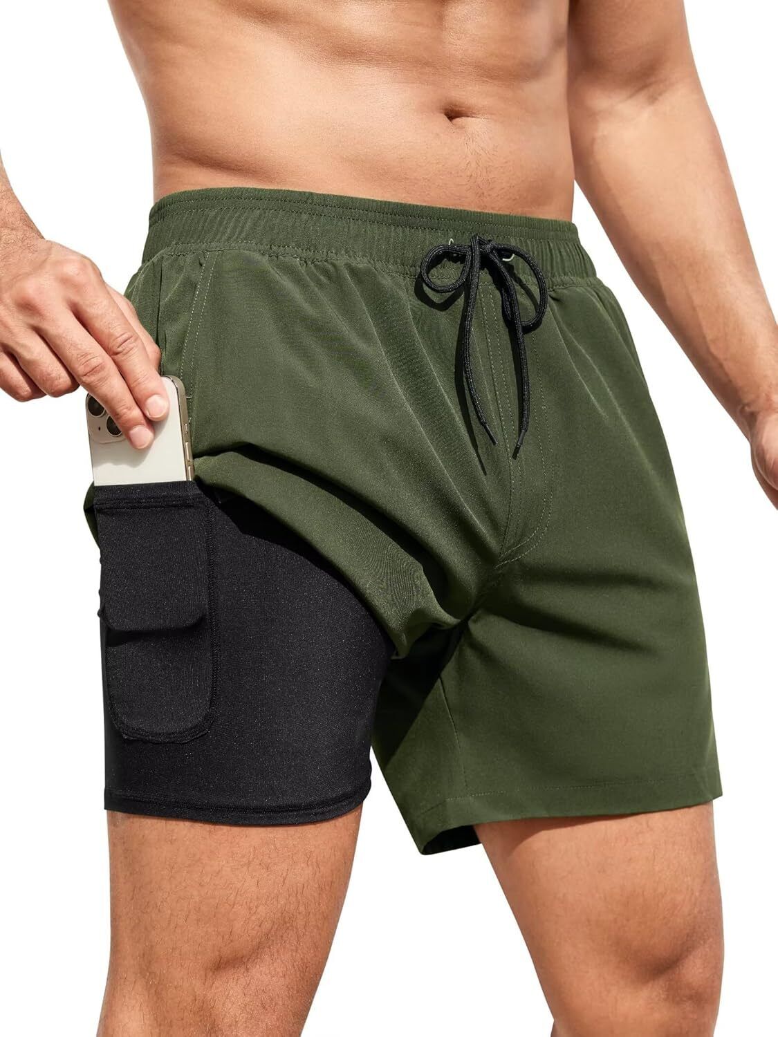 Men's Swim Trunks Quick-Dry 6-Inch Shorts with Compression Liner Zipper Pockets - Picture 41 of 64