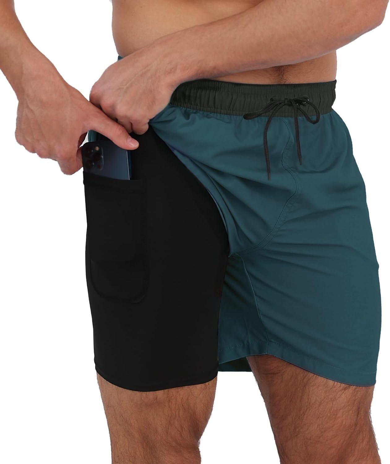 Men's Swim Trunks 2-in-1 Quick Dry Shorts with Compression Liner Zipper Pockets - Picture 46 of 50