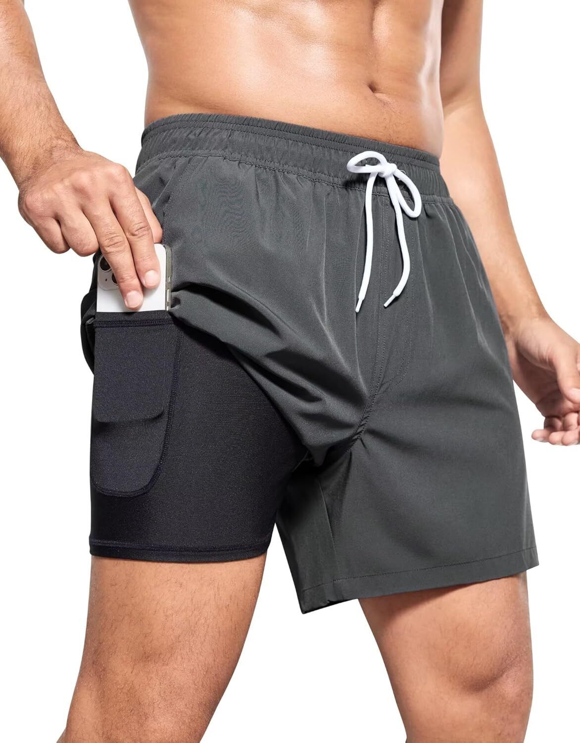 Men's Swim Trunks Quick-Dry 6-Inch Shorts with Compression Liner Zipper Pockets - Picture 44 of 64
