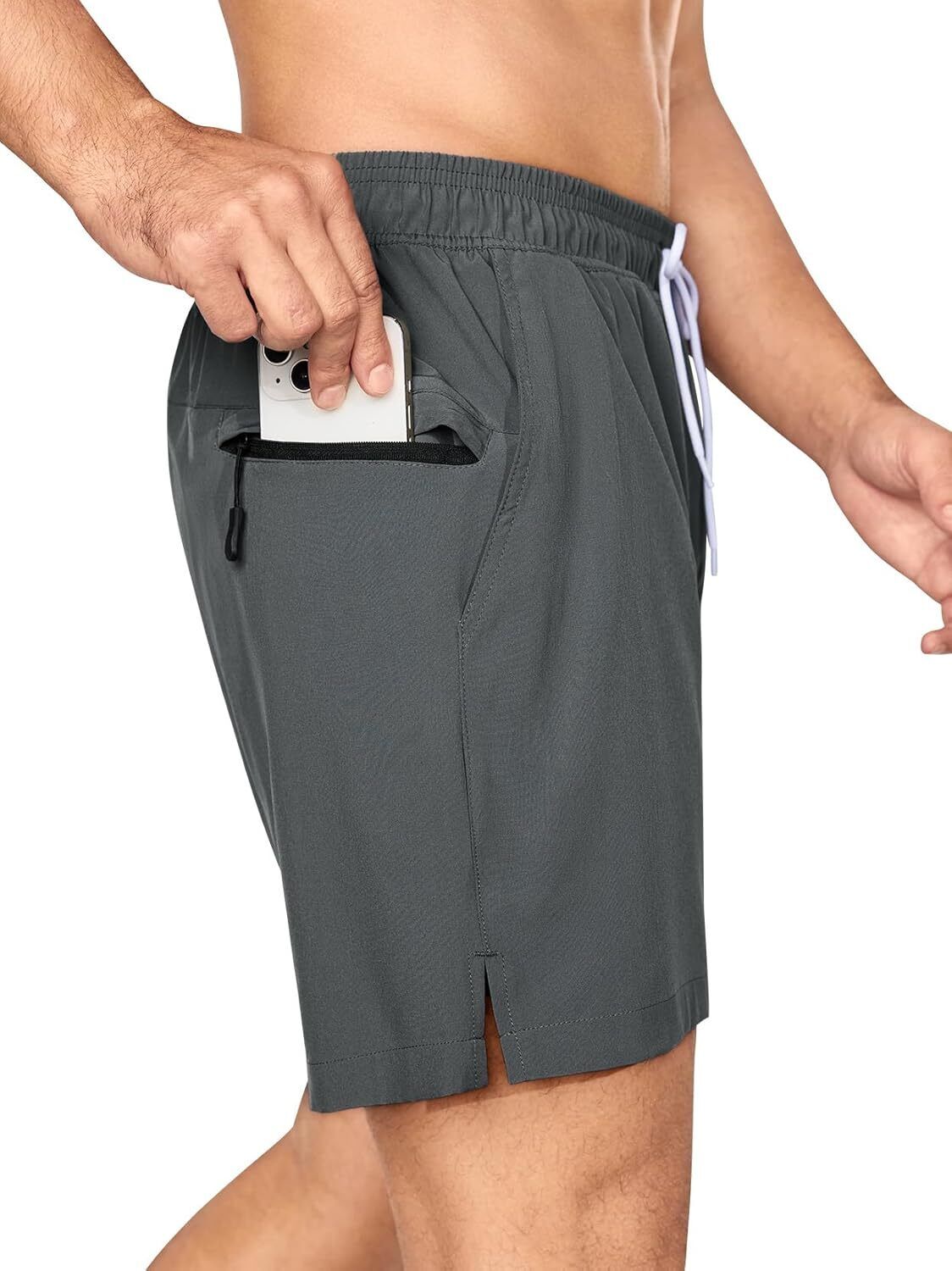 Men's Swim Trunks Quick-Dry 6-Inch Shorts with Compression Liner Zipper Pockets - Picture 46 of 64