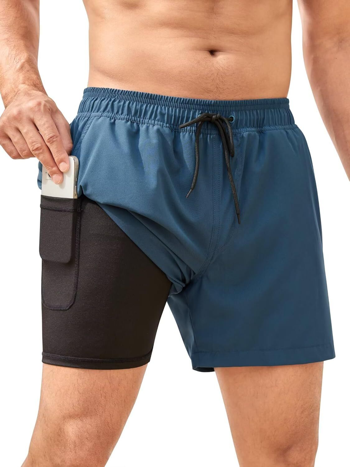 Men's Swim Trunks Quick-Dry 6-Inch Shorts with Compression Liner Zipper Pockets - Picture 47 of 64
