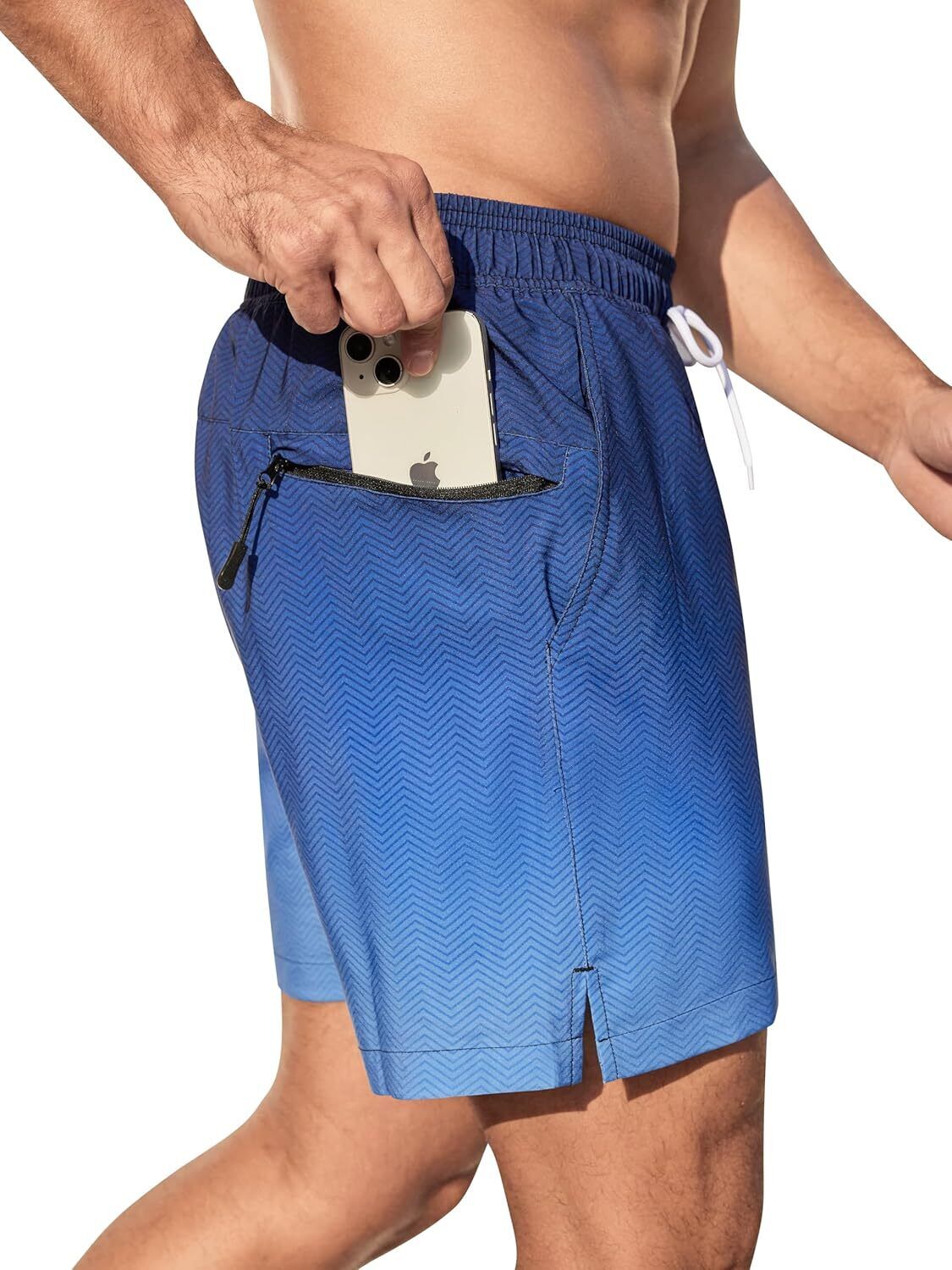 Men's Swim Trunks Quick-Dry 6-Inch Shorts with Compression Liner Zipper Pockets - Picture 55 of 64
