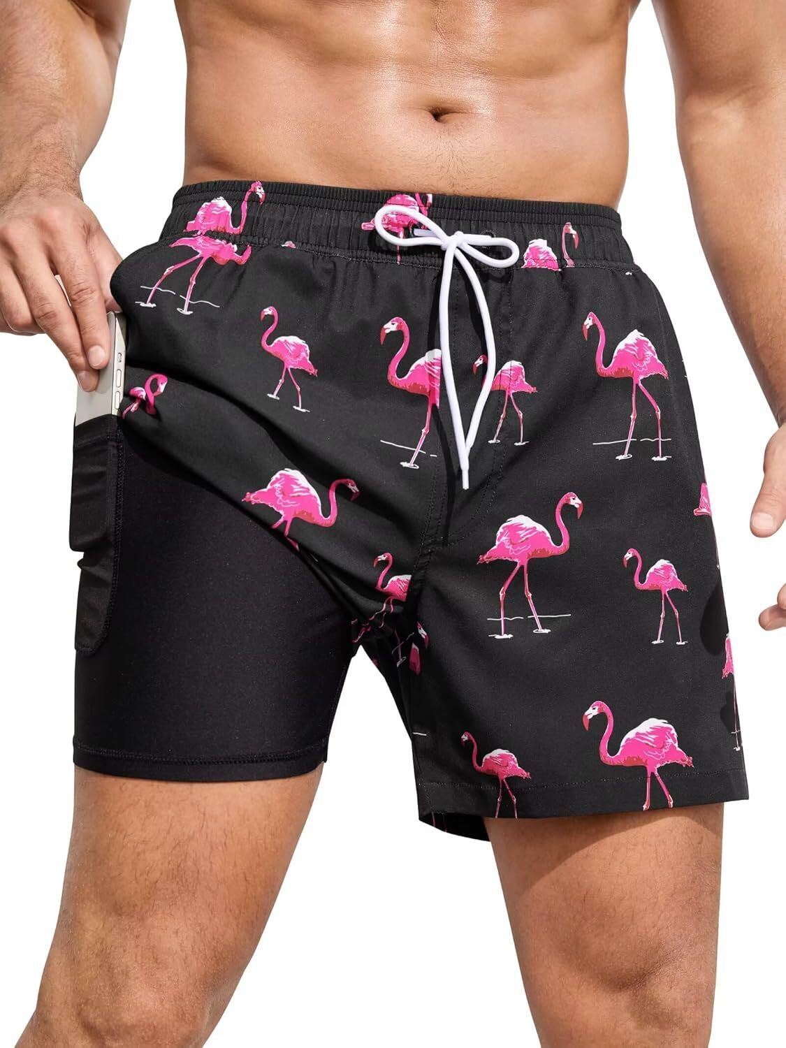Men's Swim Trunks Quick-Dry 6-Inch Shorts with Compression Liner Zipper Pockets - Picture 56 of 64