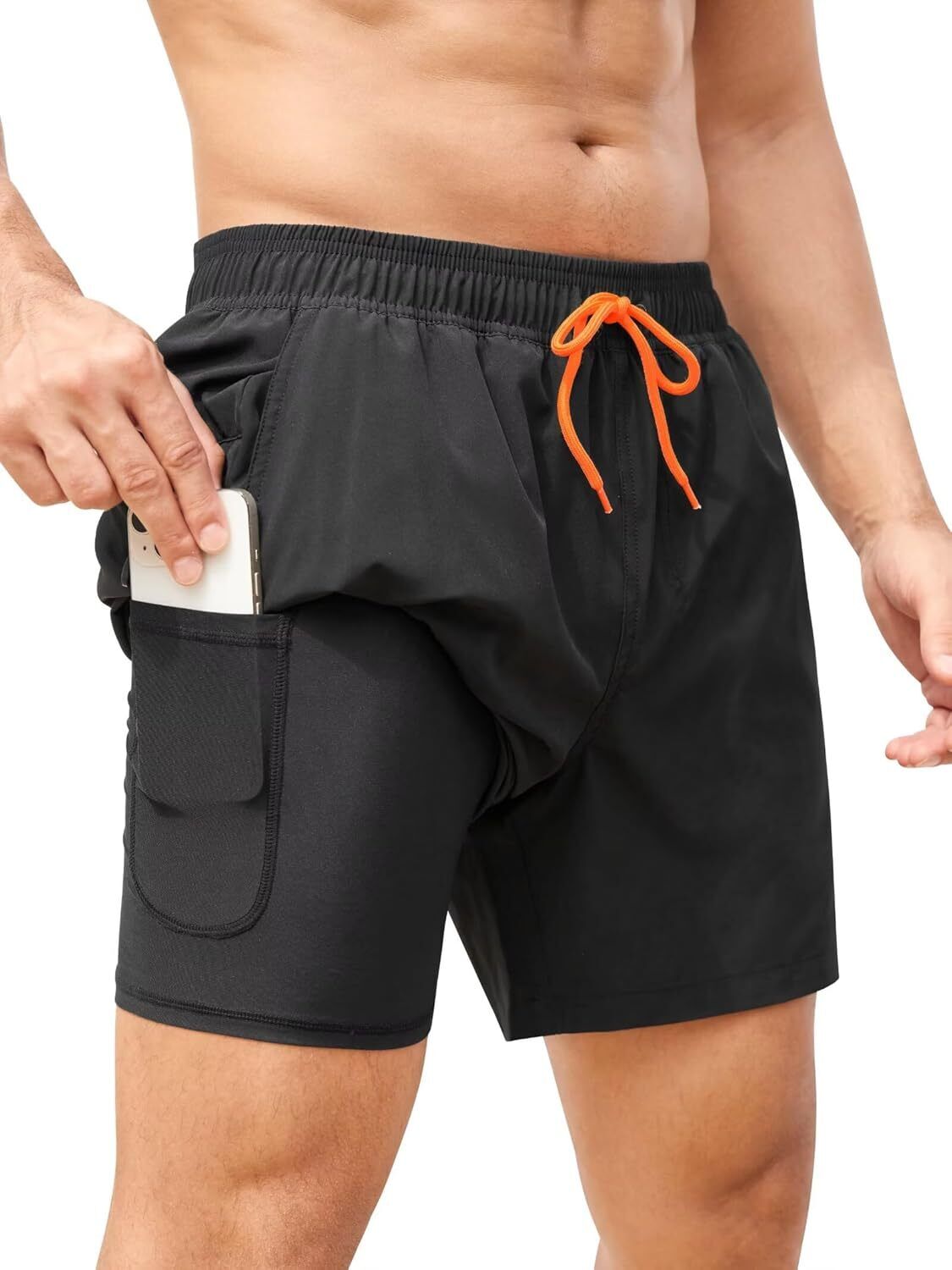 Men's Swim Trunks Quick-Dry 6-Inch Shorts with Compression Liner Zipper Pockets - Picture 59 of 64