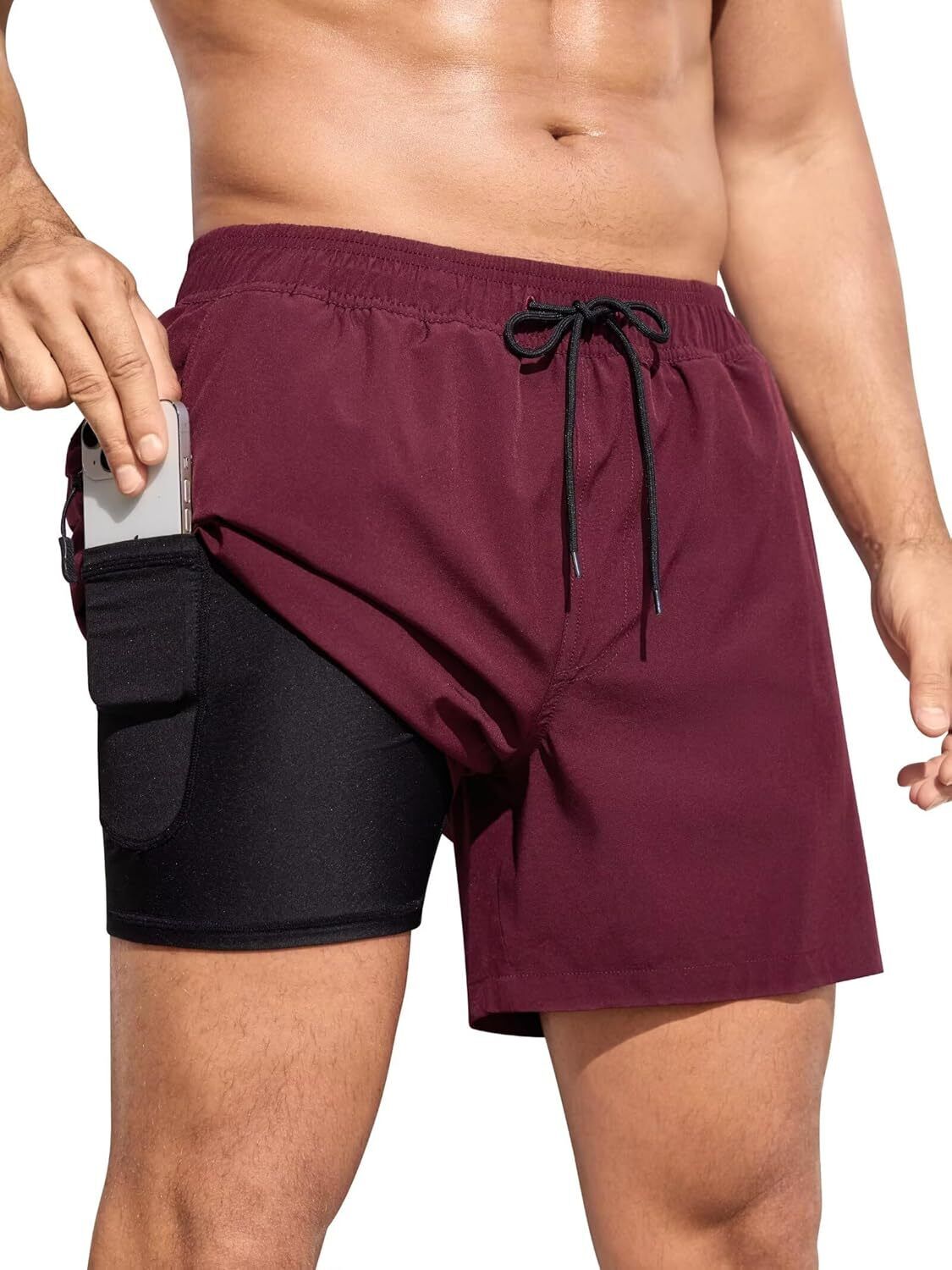 Men's Swim Trunks Quick-Dry 6-Inch Shorts with Compression Liner Zipper Pockets - Picture 62 of 64
