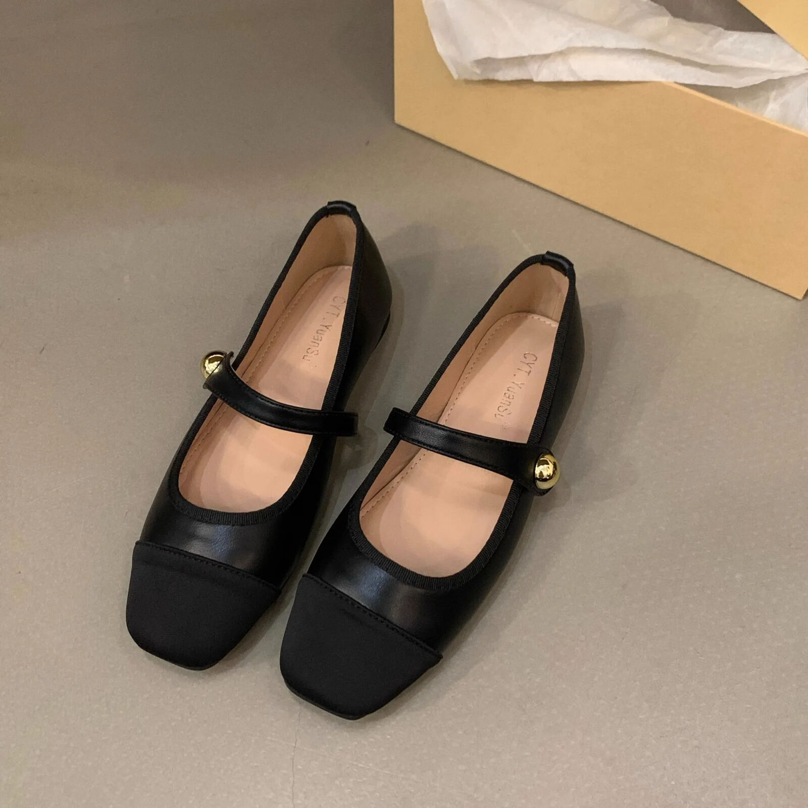 Mujeres Zapatos Planos Franceses Puntera Cuadrada Mary Jane Informales Suela Suave Hebilla Zapatos - Imagen 15 de 16
