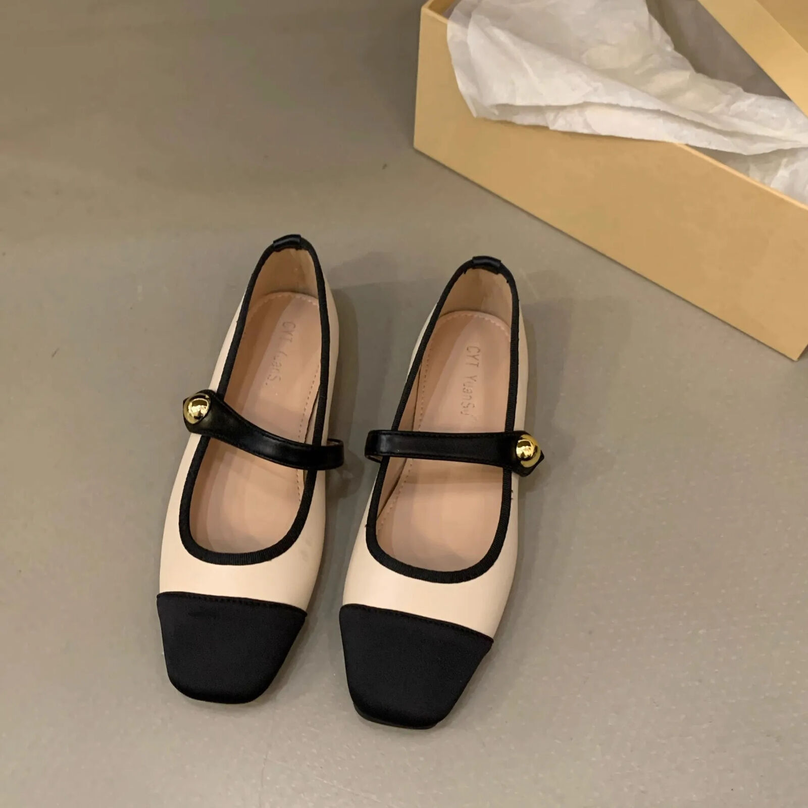 Mujeres Zapatos Planos Franceses Puntera Cuadrada Mary Jane Informales Suela Suave Hebilla Zapatos - Imagen 16 de 16