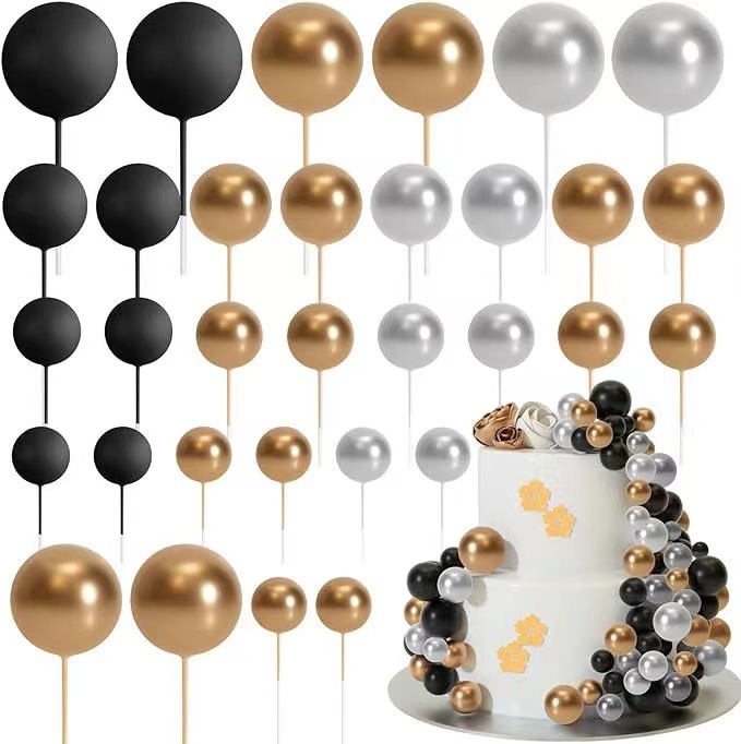 32Pcs/set Ball Cake Toppers Pink Gold Pearl Balls Cupcake Topper Flags for Kids