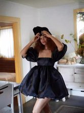 Damen Puffärmel Tüll Tutu Kleid Quadrat Kragen Netz Rock Abend Party - Bild 28 von 28