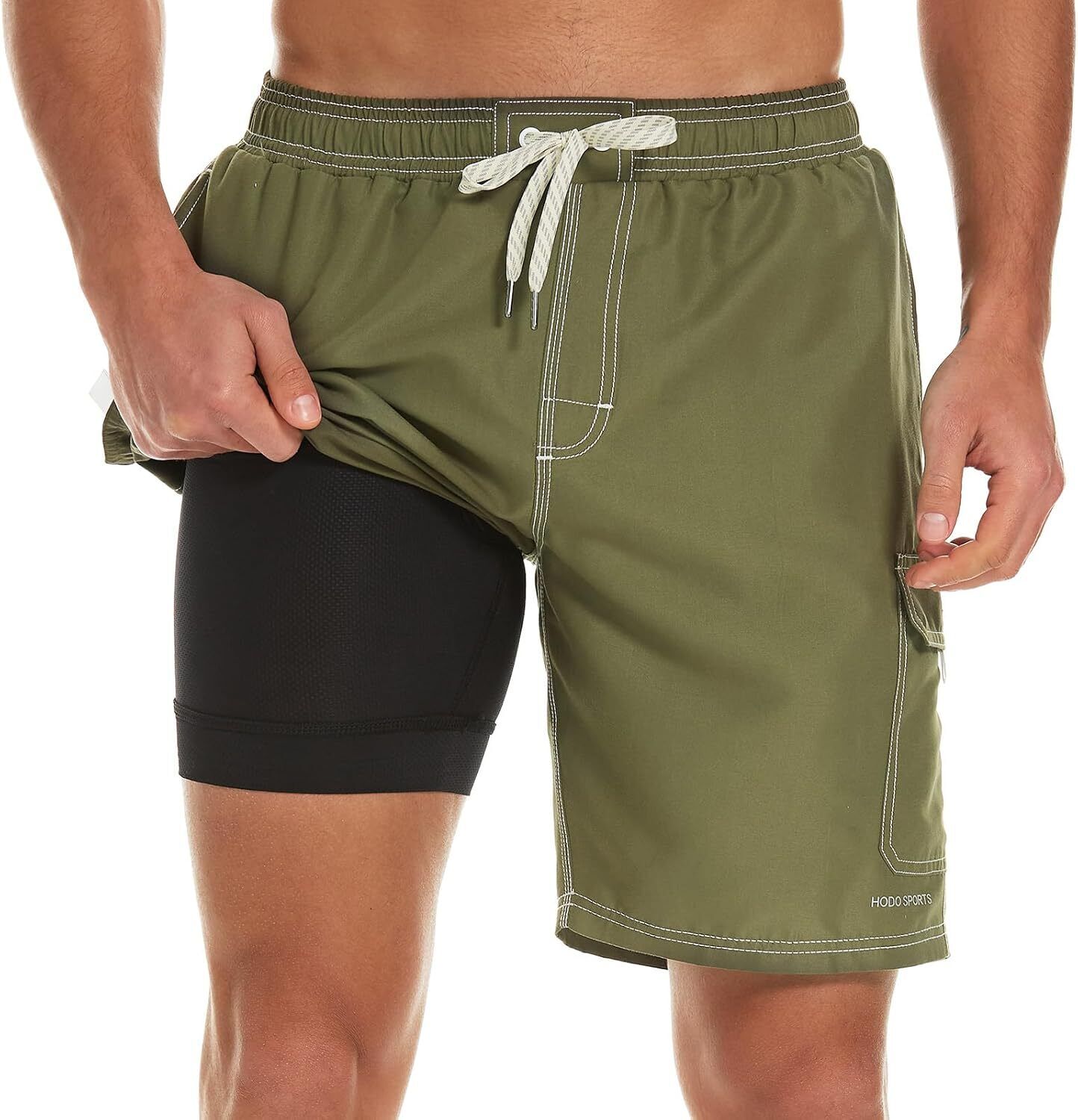 Mens Swim Trunks with Compression Liner 9 inch Bathing Suit Quick-Dry Swim Short - Picture 16 of 25