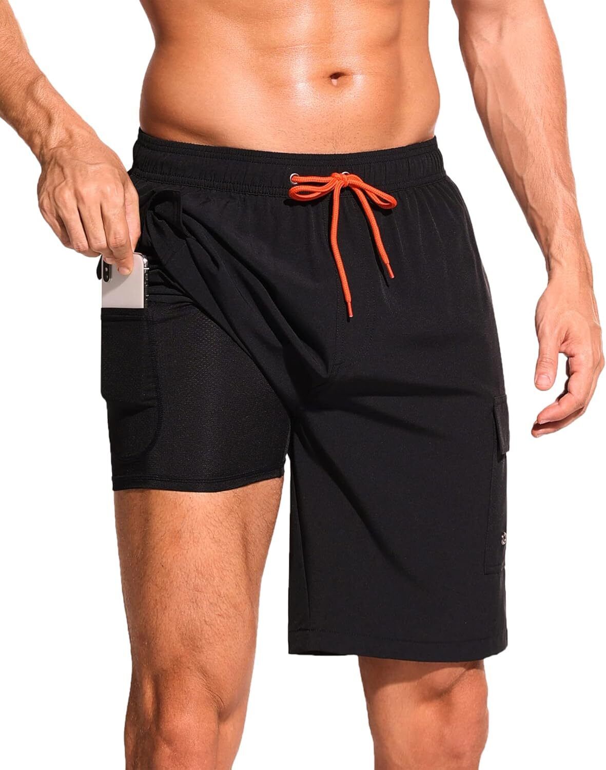 Men's 9" Quick-Dry Swim Trunks with Compression Liner & Cargo Pockets - Picture 25 of 48